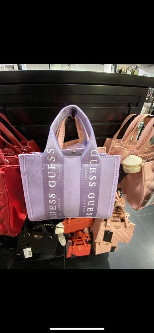 Original GUESS logo mini tote crossbody lilac mini sling bag hand bag with chain straps Women s Fashion Bags Wallets Cross body Bags on Carousell