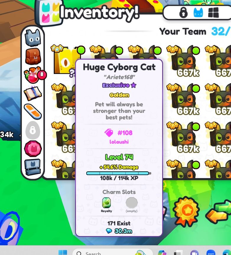 Pet simulator 99 golden huge cyborg cat, Video Gaming, Gaming