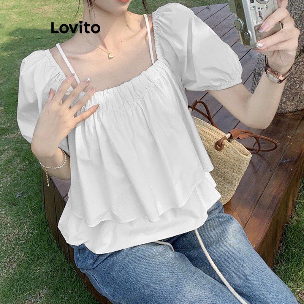 Plus Size Lovito White Blouse (Category: Blouses) located in Manila. Submitted by chaeri_____ (Listing ID 1279326175, Image 2). Description: — RFS: wrong size — never been used.