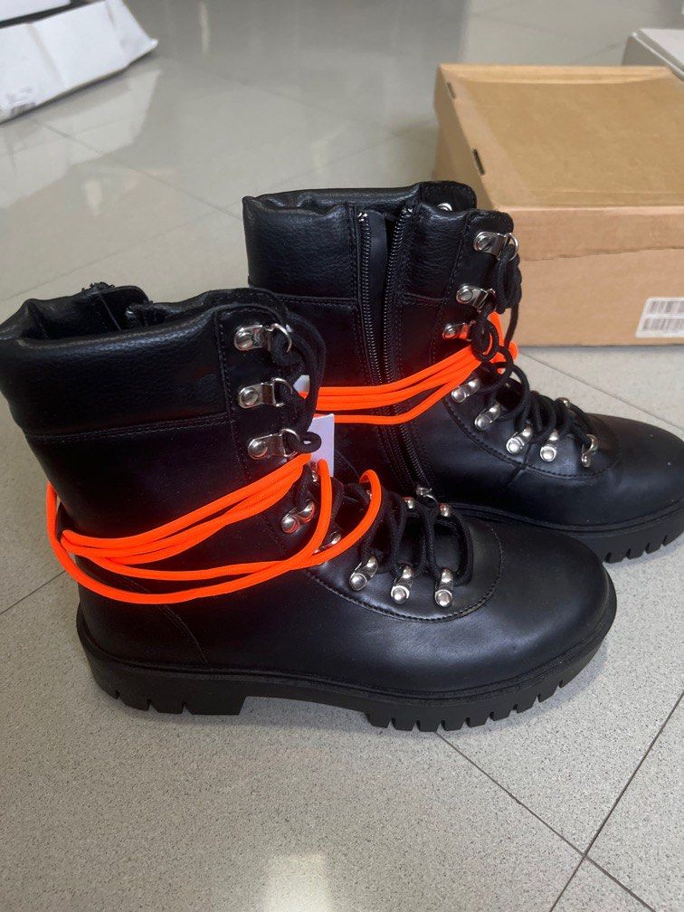 Pull and Bear ski hook detail front hiker boots in black Women s