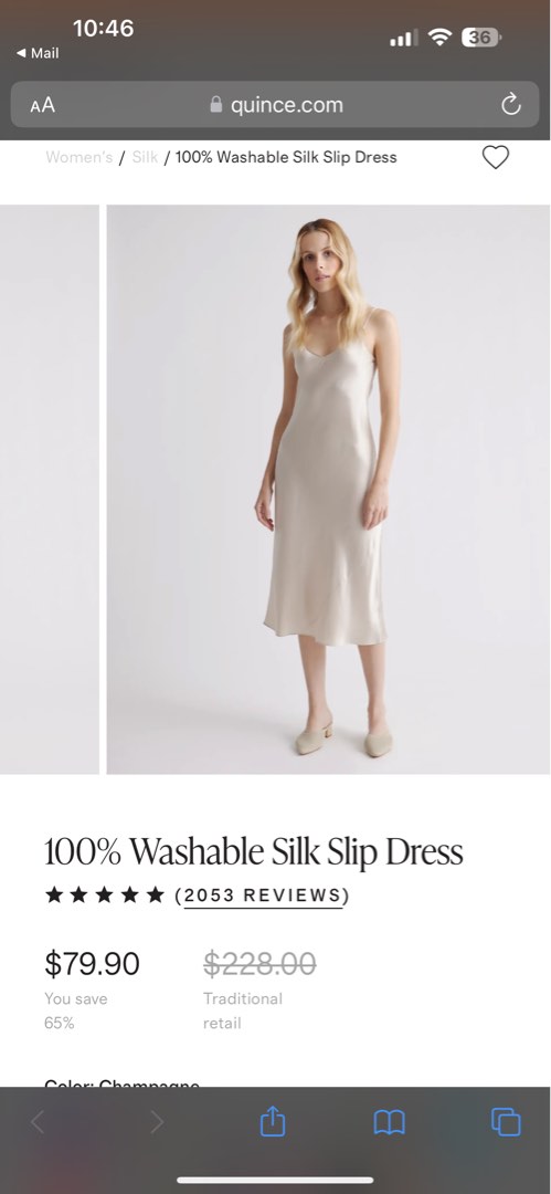 Quince Silk Slip Dress Champagne off white Women s Fashion
