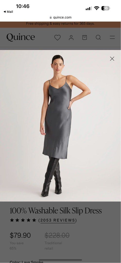 Quince silk slip dress Lava Smoke dark grey