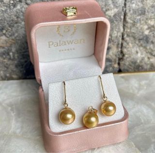 Real Southsea Pearl Deep Gold size 9’mm With 14&  Gold