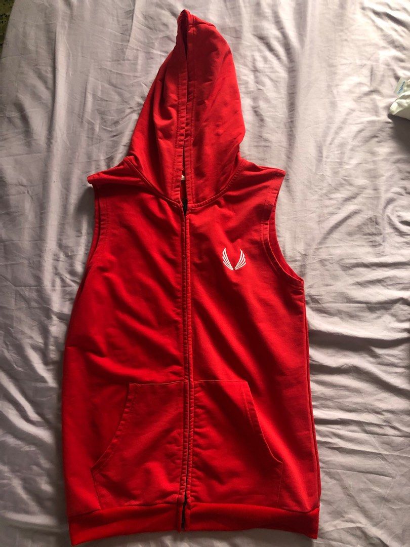 Red sleeveless hoodie jacket free local shipping