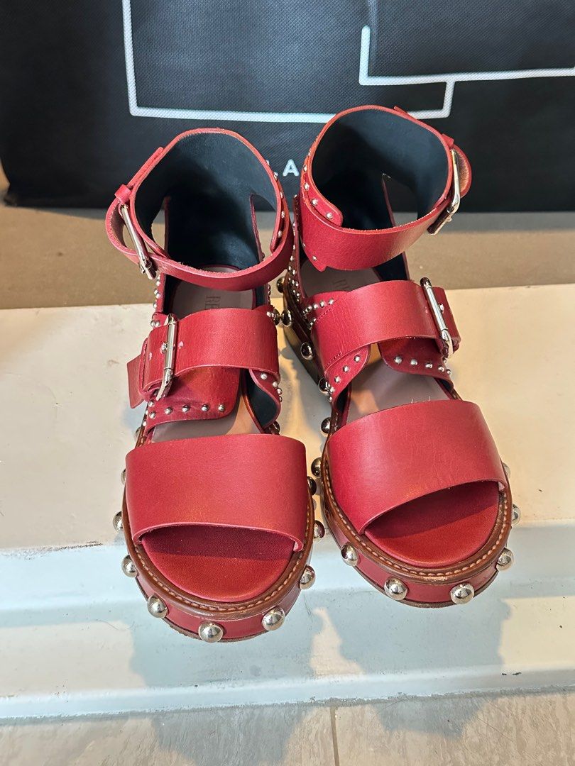 Red Valentino Studded Leather Sandals in Red