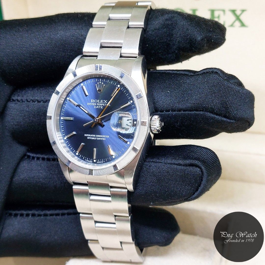 Rolex 34mm Blue Sticks Dial Oyster Perpetual Date REF 15210 W