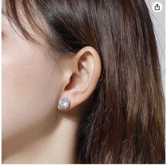 Round Square Simulated Diamond Halo Stud Earrings made with Cubic