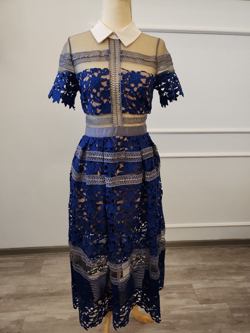 self portrait blue midi dress Blue Lace Embellished Midi Dress  self-portrait-US