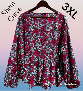 SHEIN CURVE+ Plus Floral Print Petal Sleeve Blouse
