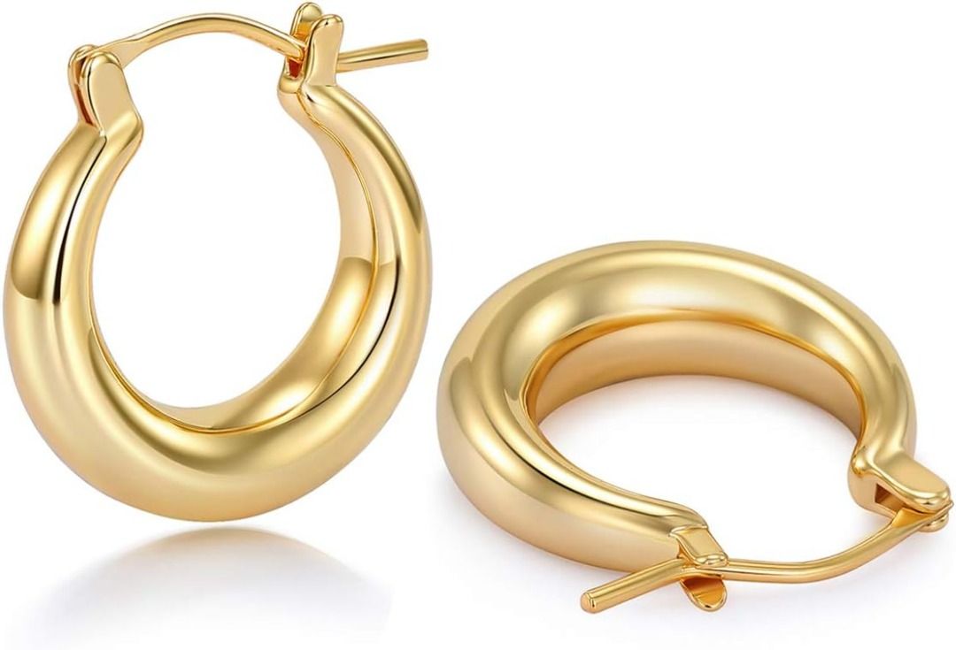Small Gold Hoop Earrings for Women Hypoallergenic Thick Gold Hoop