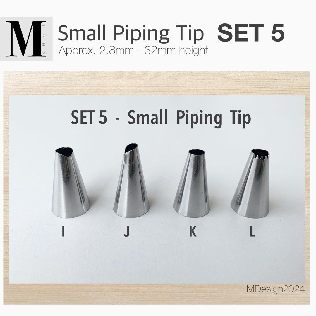 Small Piping Tip Set 5 (Category: Bakeware) located in Manila. Submitted by mshopmla (Listing ID 1279327242, Image 3). Description: Small Piping Tip Set 5 Approx 2.8mm-32mm Height Product Code: SPT5-A,B,C,D,E,F Price: Php 20.00 each.