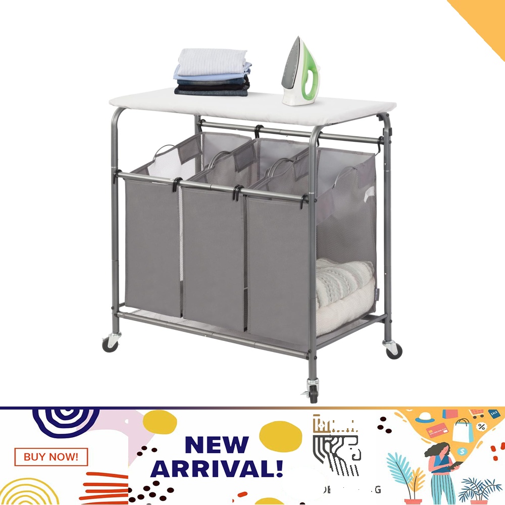 STORAGE MANIAC 3-Section Laundry Sorter with Foldable Ironing Board ...