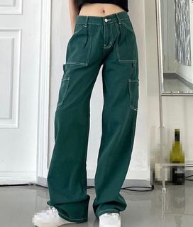 Stradivarius green carpenter pants