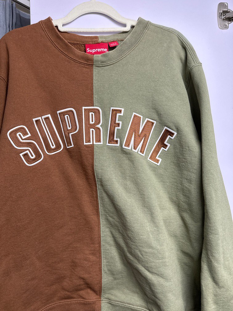 supreme split crewneck, 名牌, 服裝- Carousell