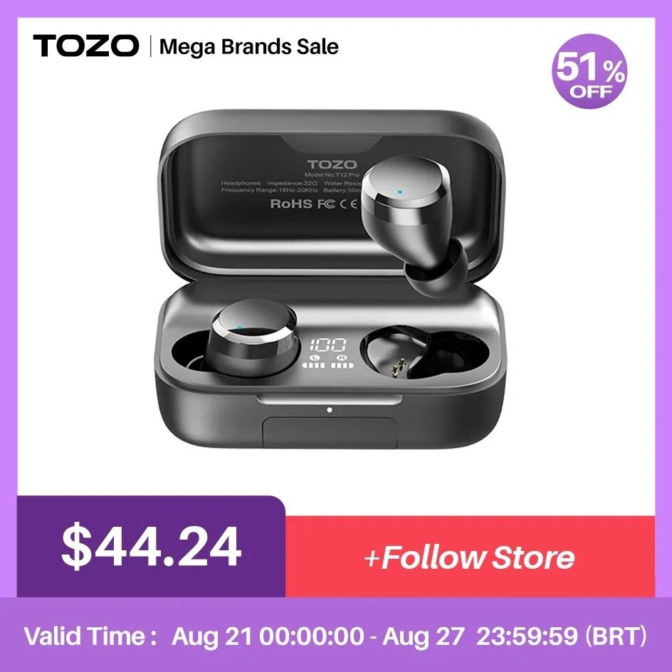 New TOZO T12 Wireless Earbuds 4Mic Noise Cancelling Bluetooth 5.0