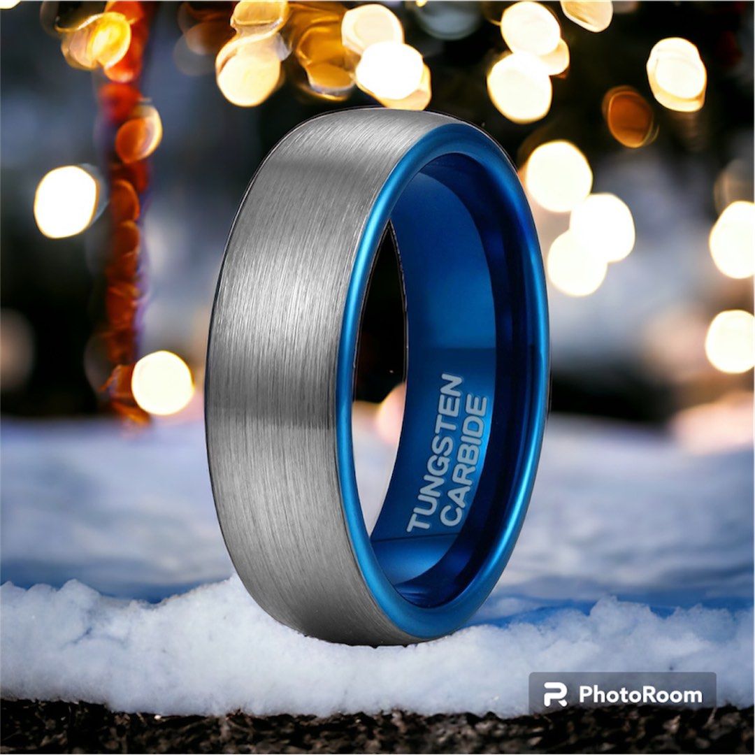 Mens blue discount tungsten wedding bands
