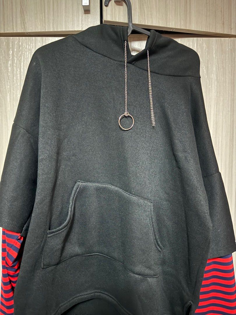 Two piece hoodie red black fake two piece sweater ulzzang harajuku