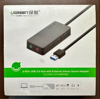 UGREEN 3-Port USB 3.0 Hub with External Stereo Sound Adapter