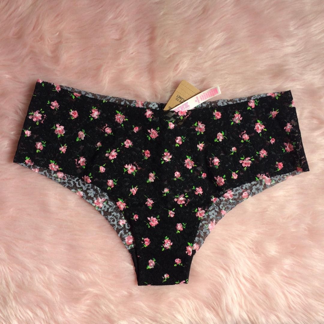 Victoria's Secret Pink Cheekster Panty Set of 3, No Show Black Dot