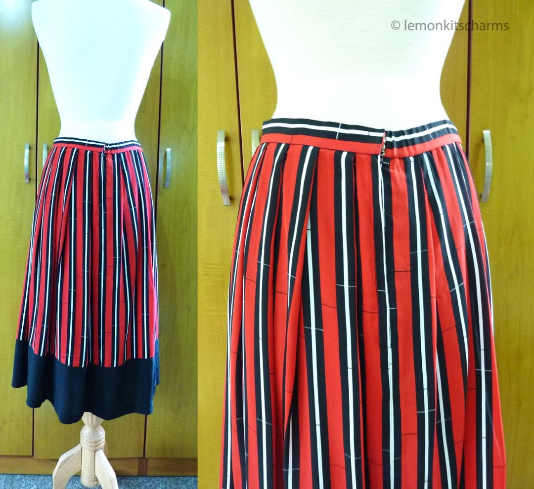 Vintage 1980s Red Black White Striped Skirt 27