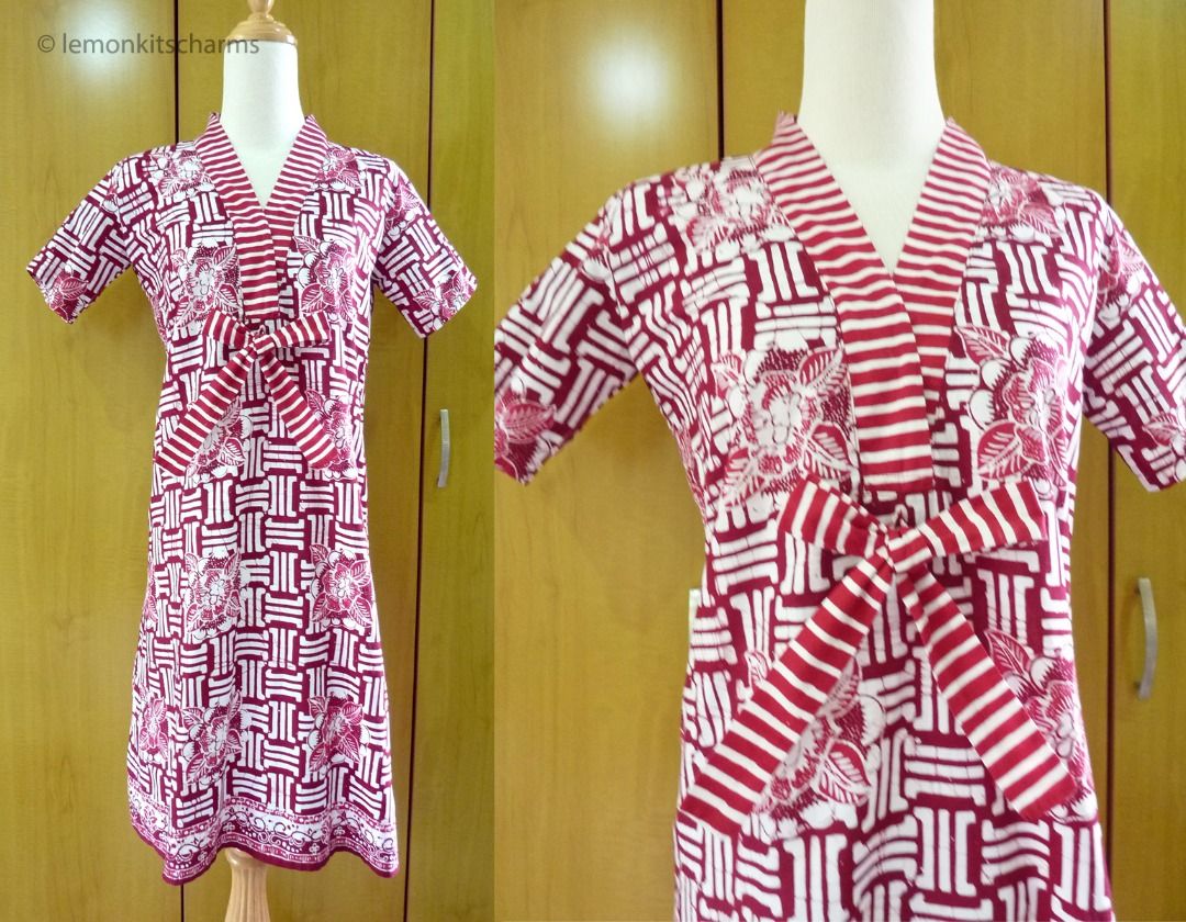 Vintage Batik Style Kimono Yukata Collar Shift Dress US Size S 4