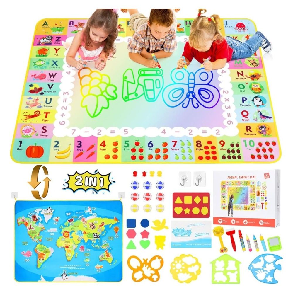 Water Doodle Mat and Dart Board for Toddlers 120 X 90 cm Large Aqua Magic Drawing Mat Coloring Mat with Accessories 2 in 1 Kids Educational Toys