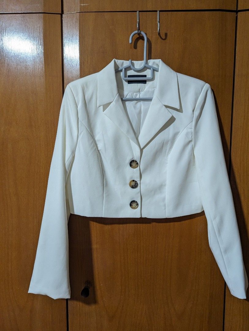 White Cropped Blazer Jacket Top