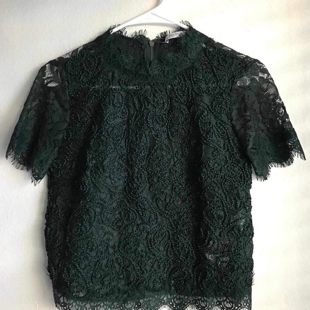 Top Zara Green Forest à Broderie Dentelle - Taille M, Occasion Très Bon état