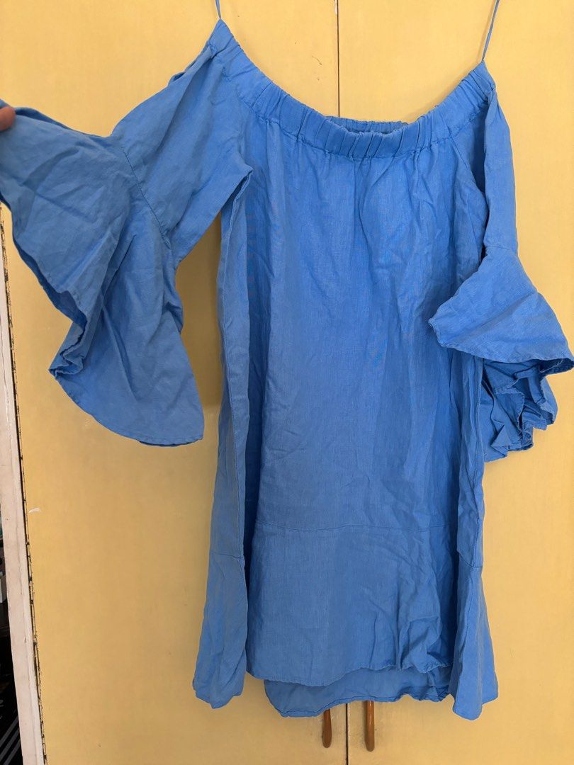 zara blue off shoulder dress Zara + Off-the-shoulder Dress