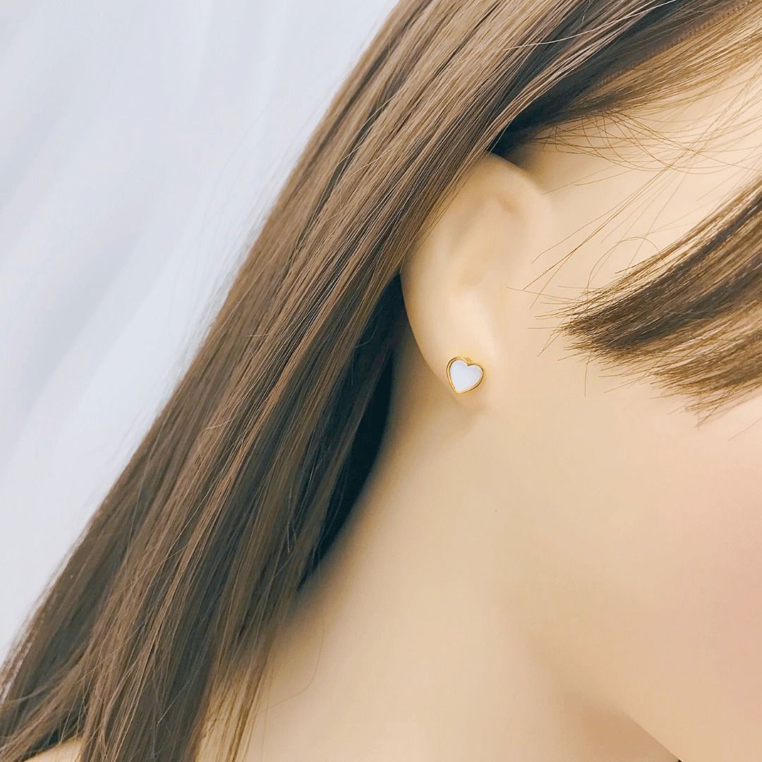 916 Gold Heart Stud Earrings Mother of Pearl Women s Fashion