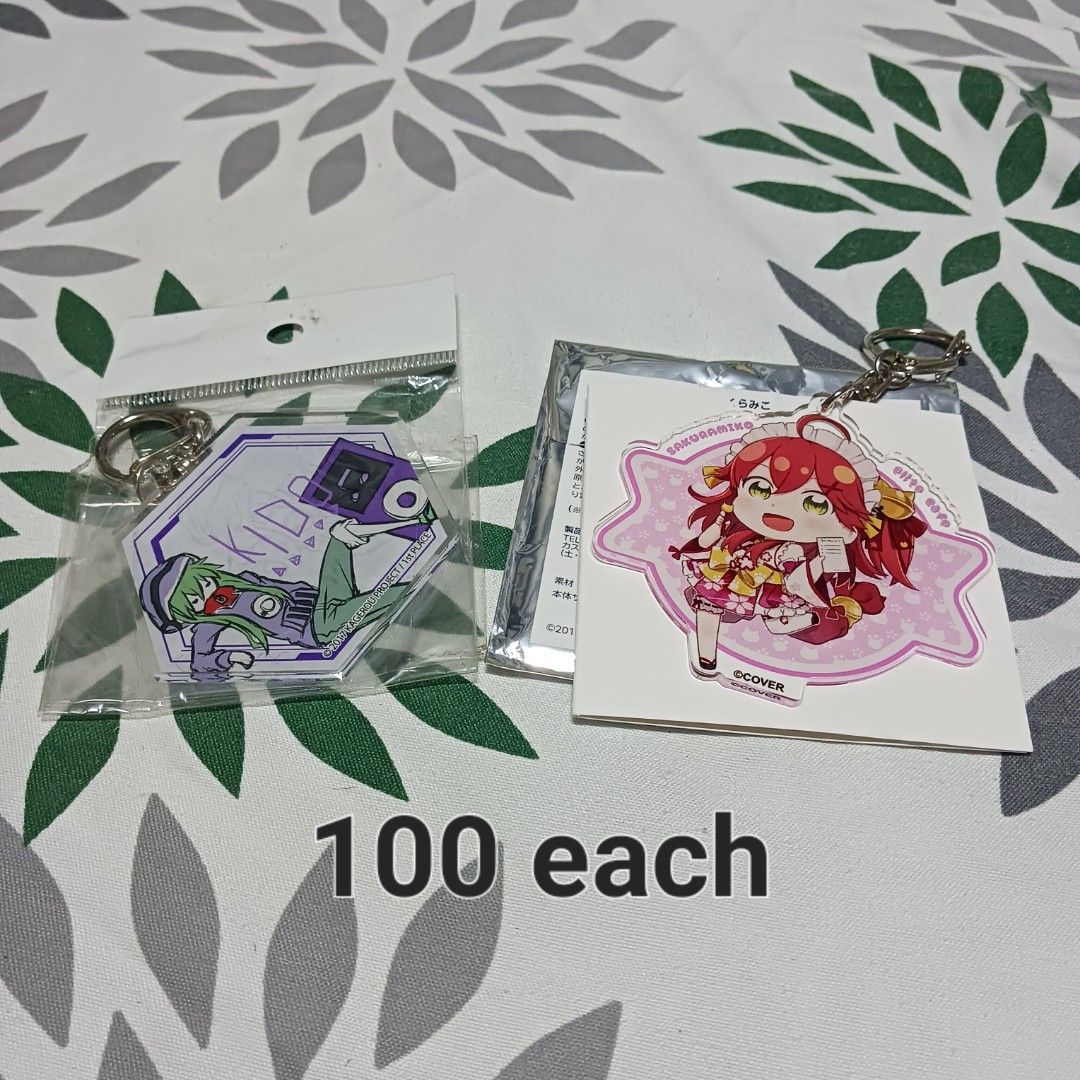 ANIME AND HOLOLIVE ACRYLIC KEYCHAINS (Category: Character Goods) located in Caloocan City. Submitted by alspaceship (Listing ID 1279613080, Image 1). Description: 100 each acrylic keychains sakura miko hololive kagerou project message me for more questions!.