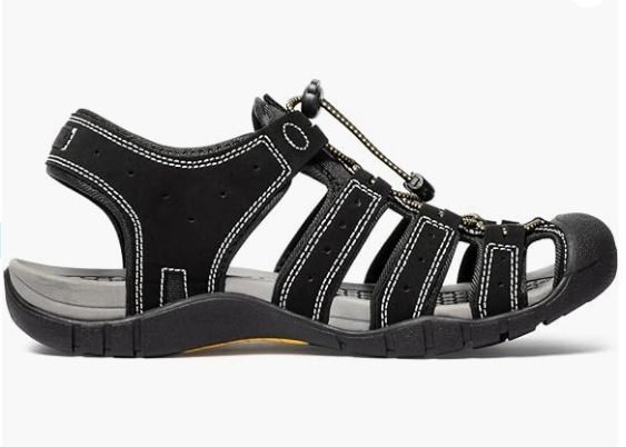Mens black leather outlet sandals closed toe