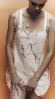 Authentic Zara Fashion Dress Sheer Sakura Floral Blossam Embroidered Camisole Lingerie Night Dress Pastel Baby Pink