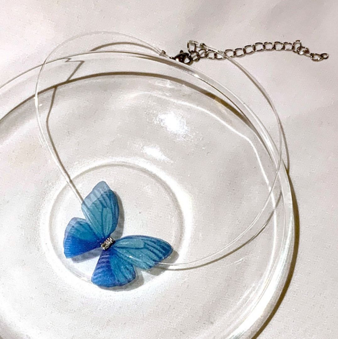 Blue Tone Colour Layered Butterfly Choker Necklace Invisible Fishing Line  Choker Necklace