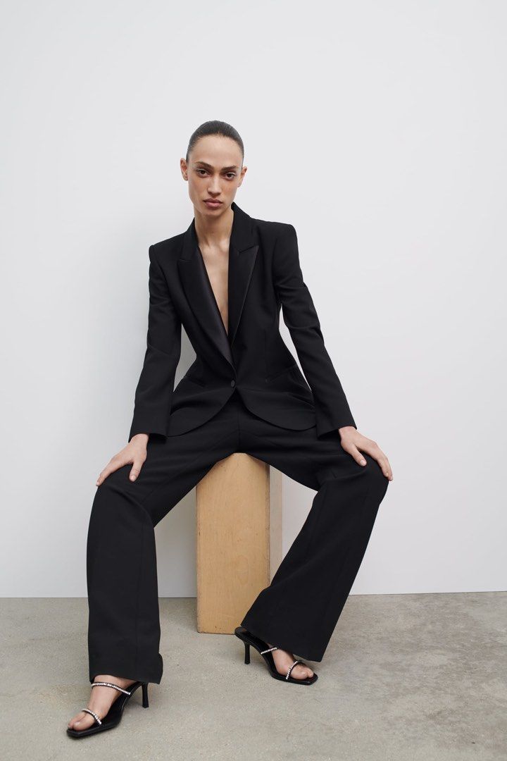 Zara black tuxedo blazer top
