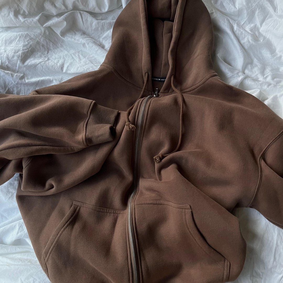 brandy melville christy brown jacket/zip up hoodie, Women's