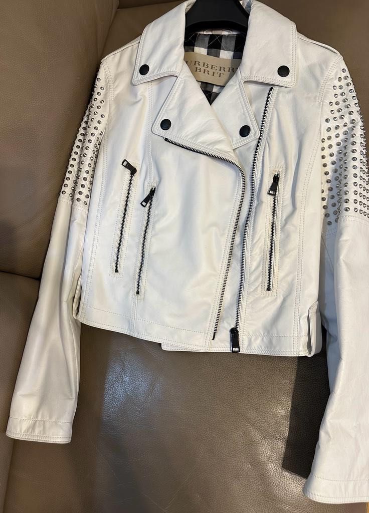 Burberry white online leather jacket