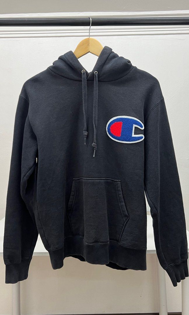 Champion hoodie black big logo hot sale