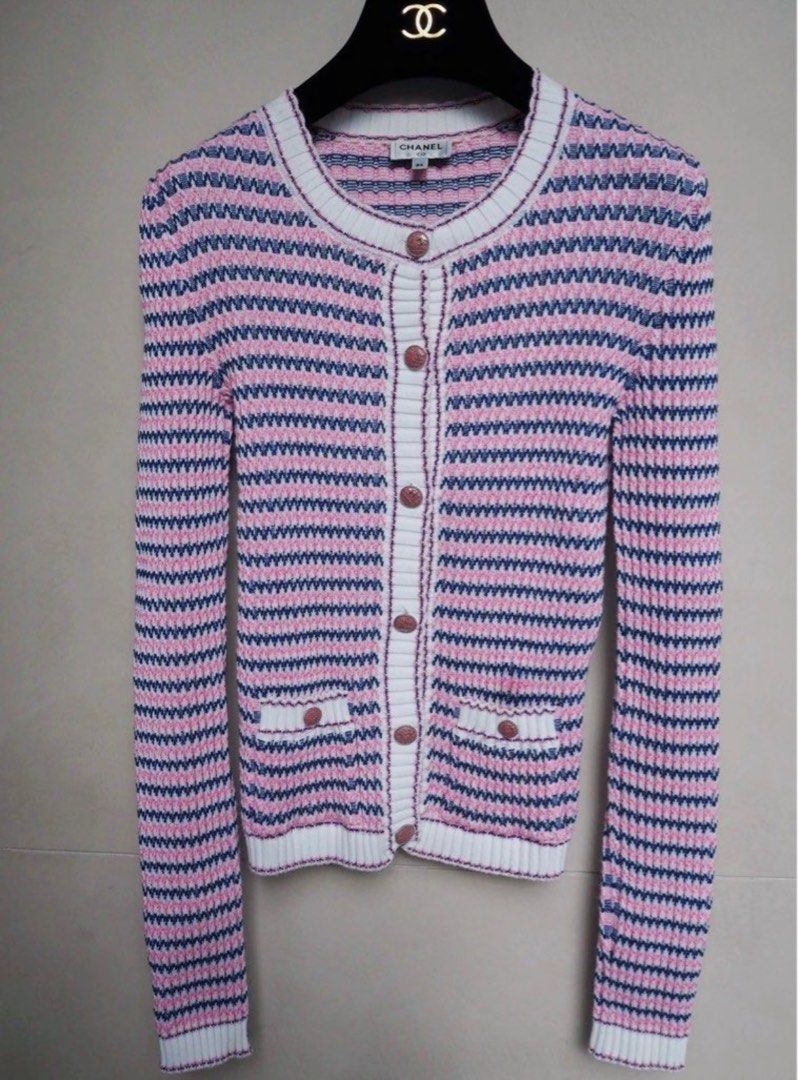 Chanel cotton knit Cardigan size 34 Luxury Apparel on Carousell
