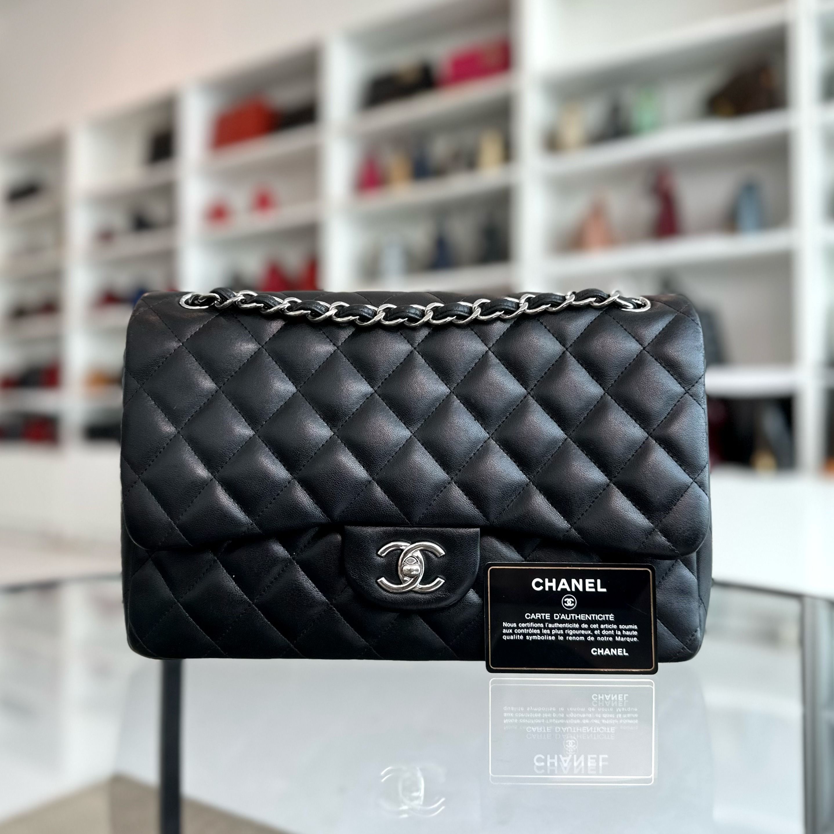 Chanel Jumbo Double Flap Classic Flap Lambskin Quilted Black SHW No 18
