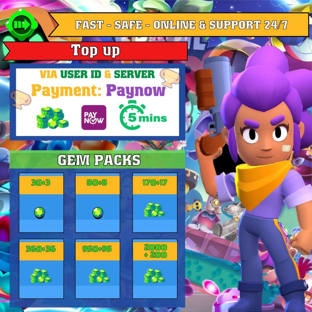 [FAST] BRAWL STARS TOP UP Only need Playertag Online 24/7, Video Gaming, Gaming Accessories