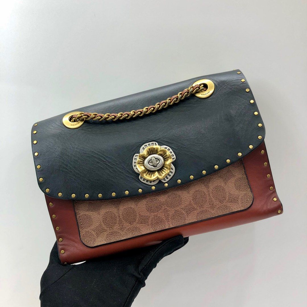COACH PARKER 29416 CHAIN PYTHON LEATHER SHOULDER BAG 247001866
