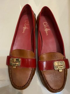 Cole Haan NikeAir Women's Leather Loafers Buckle Detail Brown, Red and Gold