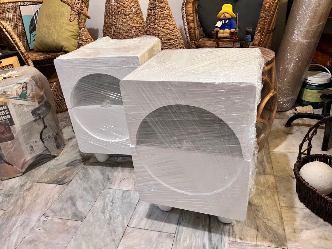 Customized design side table in ducco white finish (Category: Tables & Sets) located in Paranaque City. Submitted by FLess.ph (Listing ID 1279545764, Image 1). Description: Dimension 16 inches length 16 inches width 24 inches total height including feet.