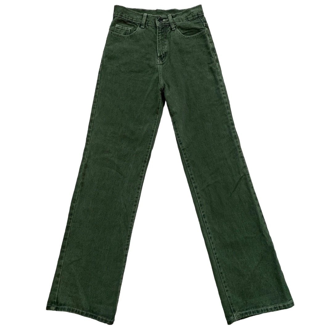 dark green high waisted straight leg jeans jeans hw highwaist high  waisted army celana panjang hijau tua kulot culottes denim wide vintage  grunge
