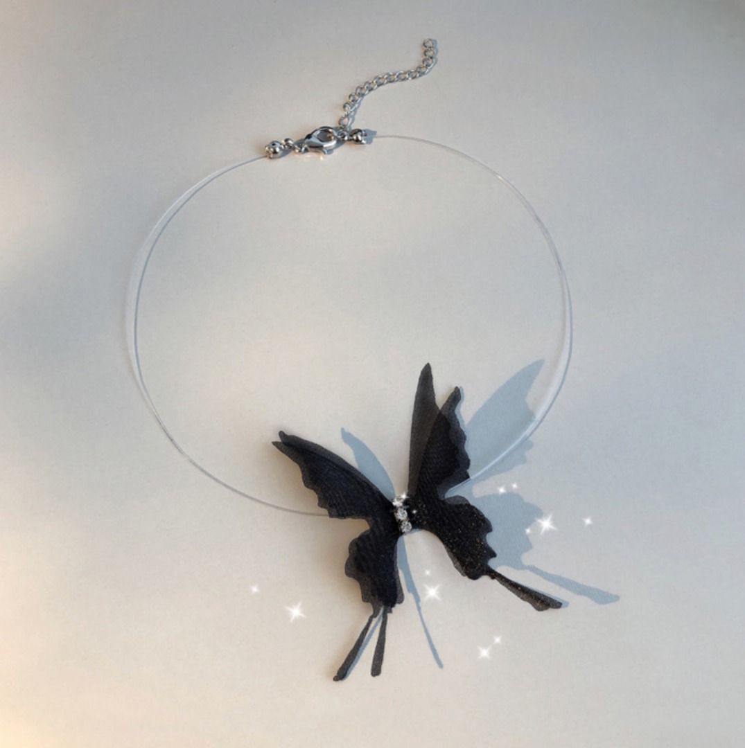 Double Layered Butterfly Choker Necklace Invisible Fishing Line