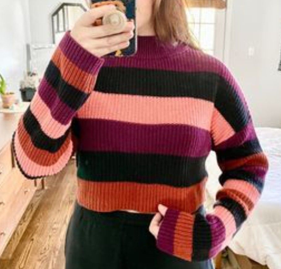 Express multi color stripe crop chunky knitted sweater Women s