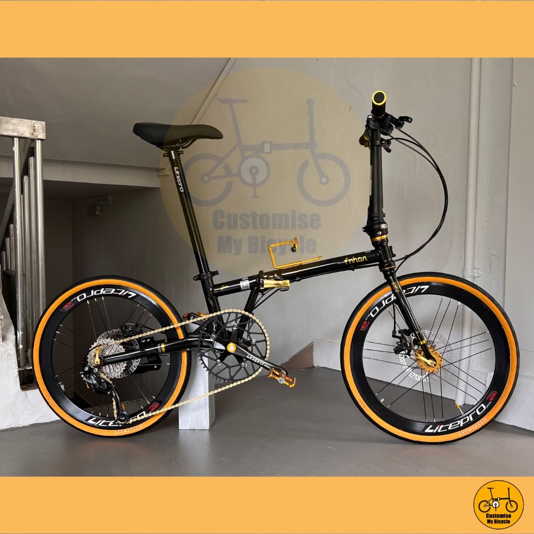 Fnhon Gust 22 9 Speeds Shimano Litepro Aero Schwalbe One Foldable Foldie Folding Fold Bike Bicycle 20 Inch 451 Black Gold Crius Velocity