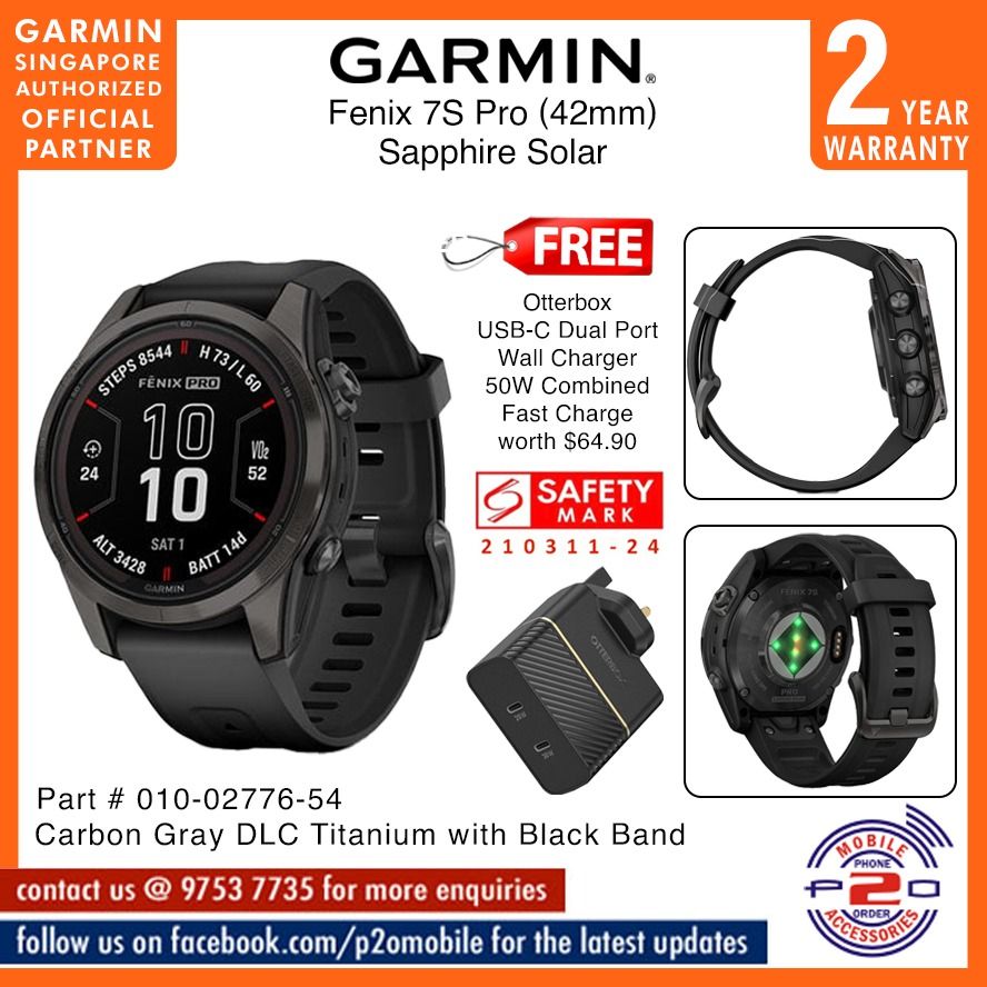 Garmin fenix 7S Sapphire Solar GPS Smartwatch - negro/carbon - DLC