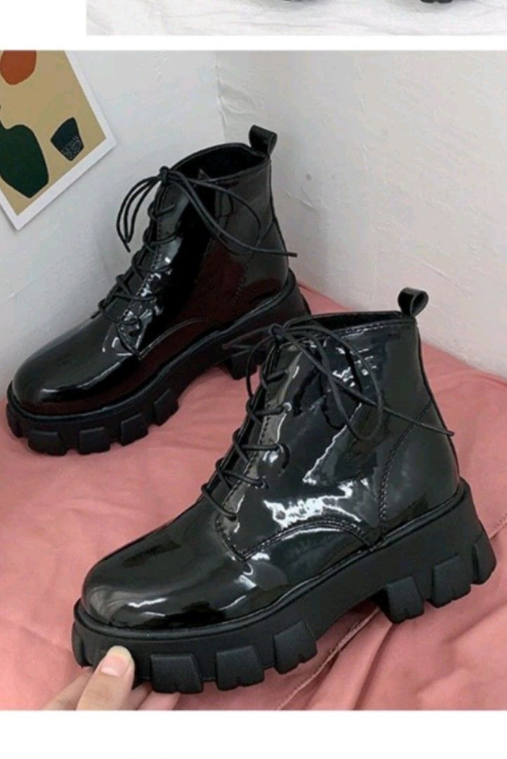 Glossy black boots cheap